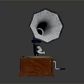 Vintage Phonograph With Metal Horn Wooden Base Crank Handle And Turntable