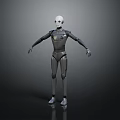 Humanoid Robot Mechanical Character With White Head Black Body Joints And Dark Background 3d model