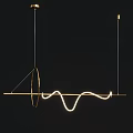 Modern Chandelier With Curved LED Light Strip And Golden Circular Rings Design