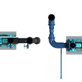 Industrial Equipment System With Blue And Black Pumps Pipes And Concrete Bases