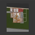 Two Story Residential Building With Red Roof Frame White Walls And Green Lawn