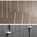 Modern Sofa Backdrop Wall Decor With Brown Gray Panels White Vertical Decorative Strips And Lighting 3d model
