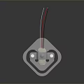 Blue Square Electronic Component Featuring Metal Parts And Red Black Wires On Dark Background