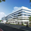 Modern Industrial Factory Building With Glass Curtain Walls Multiple Floors Greenery And Roadside View