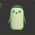 Cartoon Penguin Character with Blue White Body Big Black Eyes Yellow Beak on Gray Background