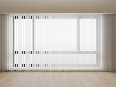 Modern White Window Blinds In Clean Minimalist Room With Wooden Floor 3d model