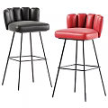 Modern Black and Red Leather Bar Stools with Tufted Back and Metal Legs
