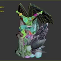 Crystal Dragon Fantasy Game Character With Transparent Teal Wings And Rocky Crystal Base