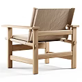 Leisure Chair with Oak Wooden Frame and Light Beige Fabric Cushion for Modern Living Space