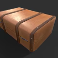 Classic Brown Leather Suitcase With Strap Detail Metal Clasp And Handle