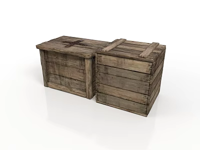 Two Vintage Wooden Storage Chests As Rustic Home Furniture With Decorative Details 3d model