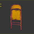 Vintage Yellow Folding Chair With Rusty Worn Finish And Metal Frame