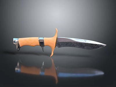 Sharp Tactical Knife With Wooden Handle And Shiny Metal Blade Design 3d model