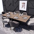 Modern Dining Table Set With Chairs Tableware And Zebra Painting On Geometric Wall 3d model