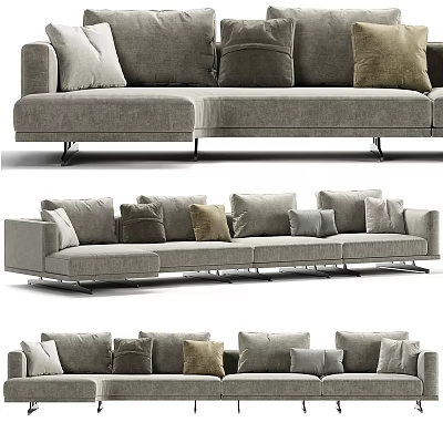 Modern Gray Sectional Sofa With Plush Cushions And Metal Legs Design 3d model