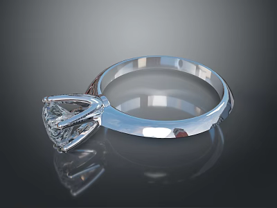 Elegant Silver Ring Design With Triangular Diamond Inlaid Shiny Reflective Surface On Dark Background 3d model