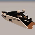Modern Beige and Black Yacht With Twin White Domes and Rear Platform