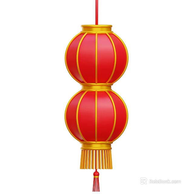 Traditional Decorative Ornament Set With Two Red Lanterns Golden Frames And Tassels 3d model 