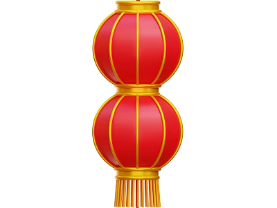 Traditional Decorative Ornament Set With Two Red Lanterns Golden Frames And Tassels 3d model
