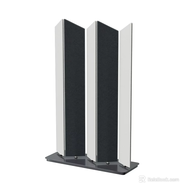 Modern Three Panel Room Divider Screen With Black White Panels And Sturdy Metal Base 3d model