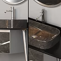 Modern Bathroom Vanity With Marble Countertop Round Mirror And Metal Legs