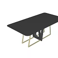 Modern Dining Table With Black Tabletop And Gold Black Geometric Legs