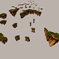 Scenic Floating Islands With Lush Green Vegetation And Blue Sky Background