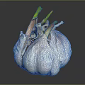 Fresh Garlic Bulb with Green Sprouts on Dark Reflective Background 3d model