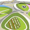 Beautifully Designed Park Landscape with Lush Trees Curved Lawns and Decorative Water Features