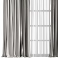 Gray Curtains With Sheer Panels And Window View For Home Decoration