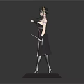 Anime Female Character Figure In Black Dress With Knee High Boots And Pink Base