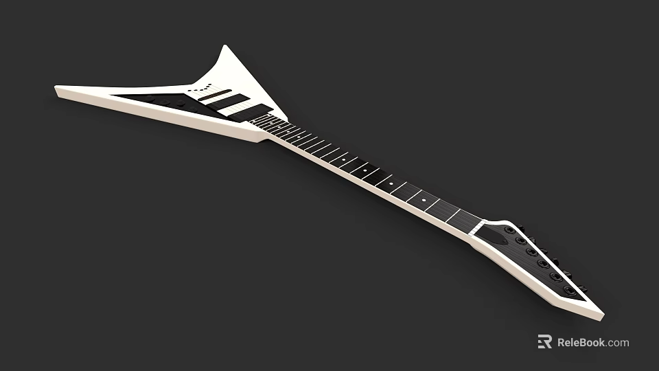 White And Black V Shaped Electric Guitar With Neck And Pickups 3d model 