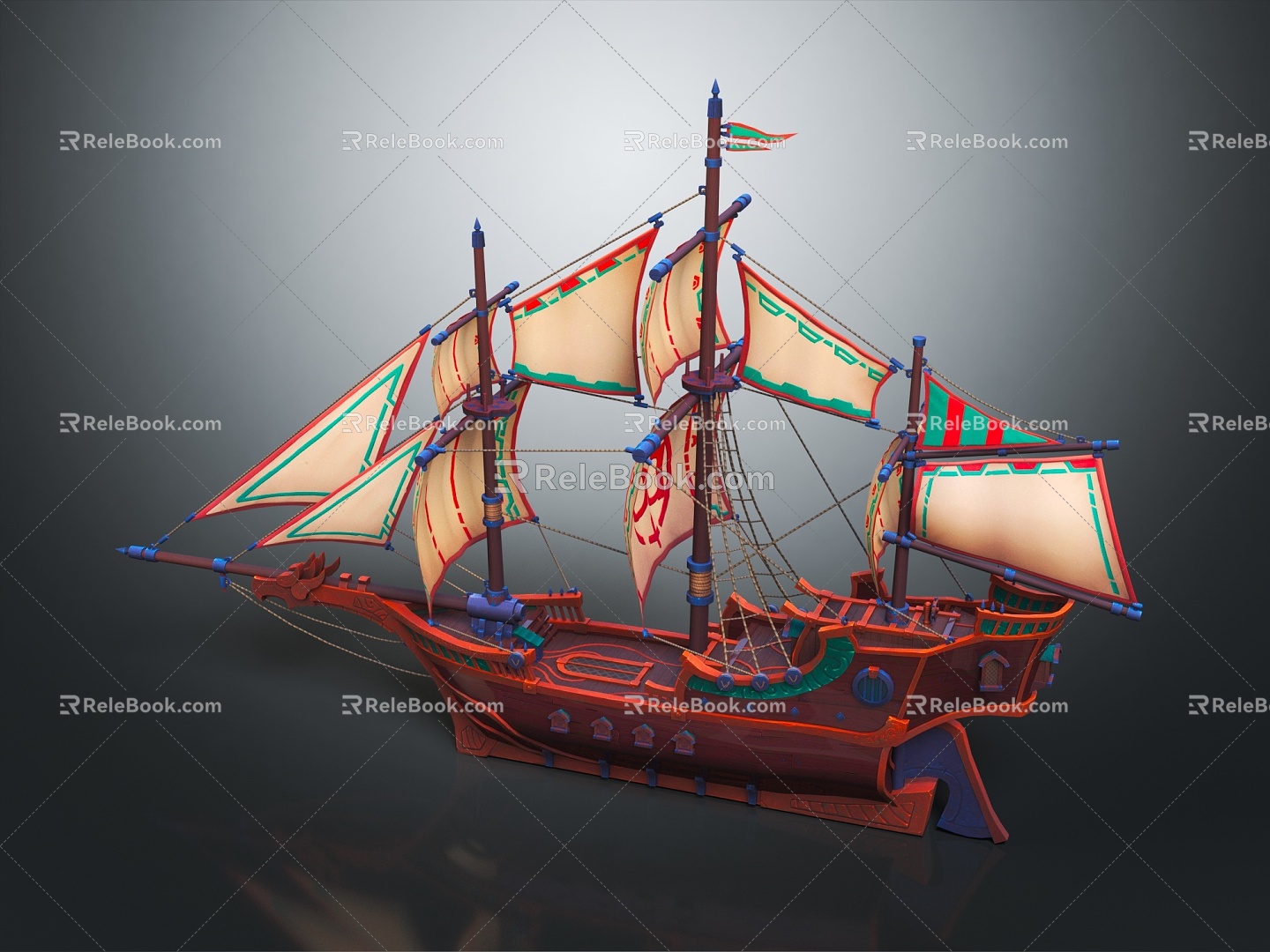 Chinese Boat Sailing Cartoon Sailing 3d model