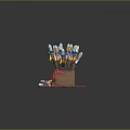 Fourth of July Decorative Items With Colorful Rocket Shaped Designs In Wooden Box