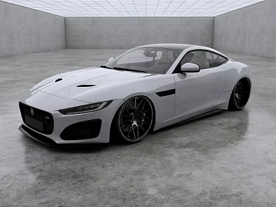 White Jaguar Sports Car With Modern Sleek Exterior In Gray Indoor Space 3d model