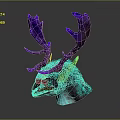 Fantasy Game and Movie Character Design With Turquoise Antler Like Horns and Gray Textured Head