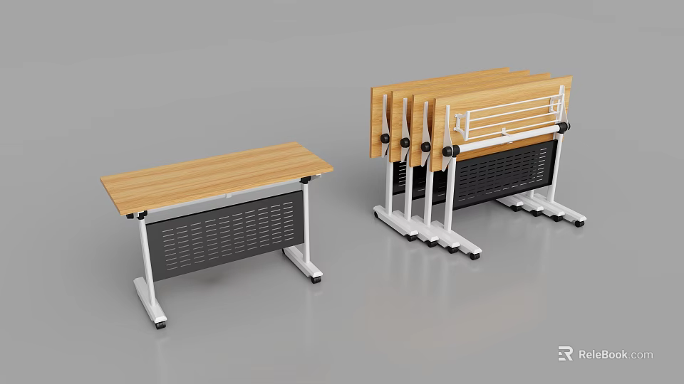 Foldable Conference Table With Wooden Top And Metal Frame Stackable Design For Office Use 3d model 