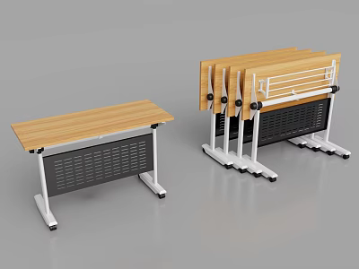 Foldable Conference Table With Wooden Top And Metal Frame Stackable Design For Office Use 3d model