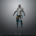 3D Character With Gray Hair White Blue Outfit Silver Shoulder Armor And Blue Boots