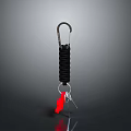 Black Coiled Lanyard Keychain With Metal Carabiner Red Pendant And Silver Tools