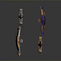 Fantasy Weapons Collection Featuring Decorated Swords And Wooden Shields With Blue Gold Patterns