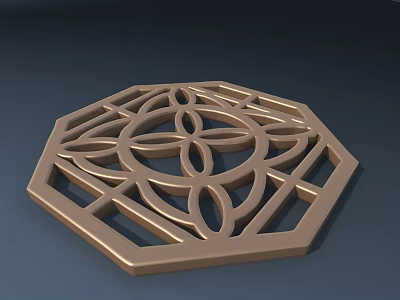 Golden Octagonal Decorative Hardware With Intricate Cutout And Ornate Floral Pattern 3d model