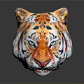 Colorful Tiger Head With Intricate Patterns And Yellow Eyes On Gray Background