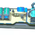 Cartoon Sci Fi Control Room Scene With Glowing Screens Circular Structure And Platform 3d model