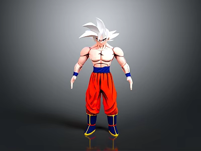 Anime Character Action Figure With White Hair Red Pants And Blue Belt 3d model