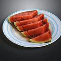 Fresh Sliced Watermelon Served on Blue and White Striped Plate