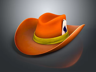 Orange Cowboy Hat With Yellow Band And Decorative Emblem On Gray Background 3d model