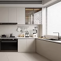 Modern Kitchen Interior Design With White Cabinets Appliances And Window Countertop 3d model