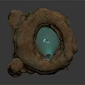 Scenic Natural Rock Formation With Blue Central Pool And Rough Textured Surface
