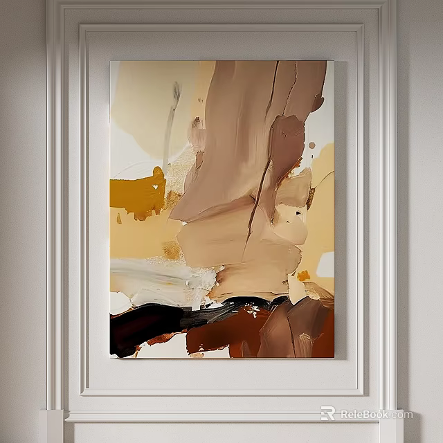 Abstract Painting with Warm Brown Beige Black Tones and Textured Brushstrokes 3d model 